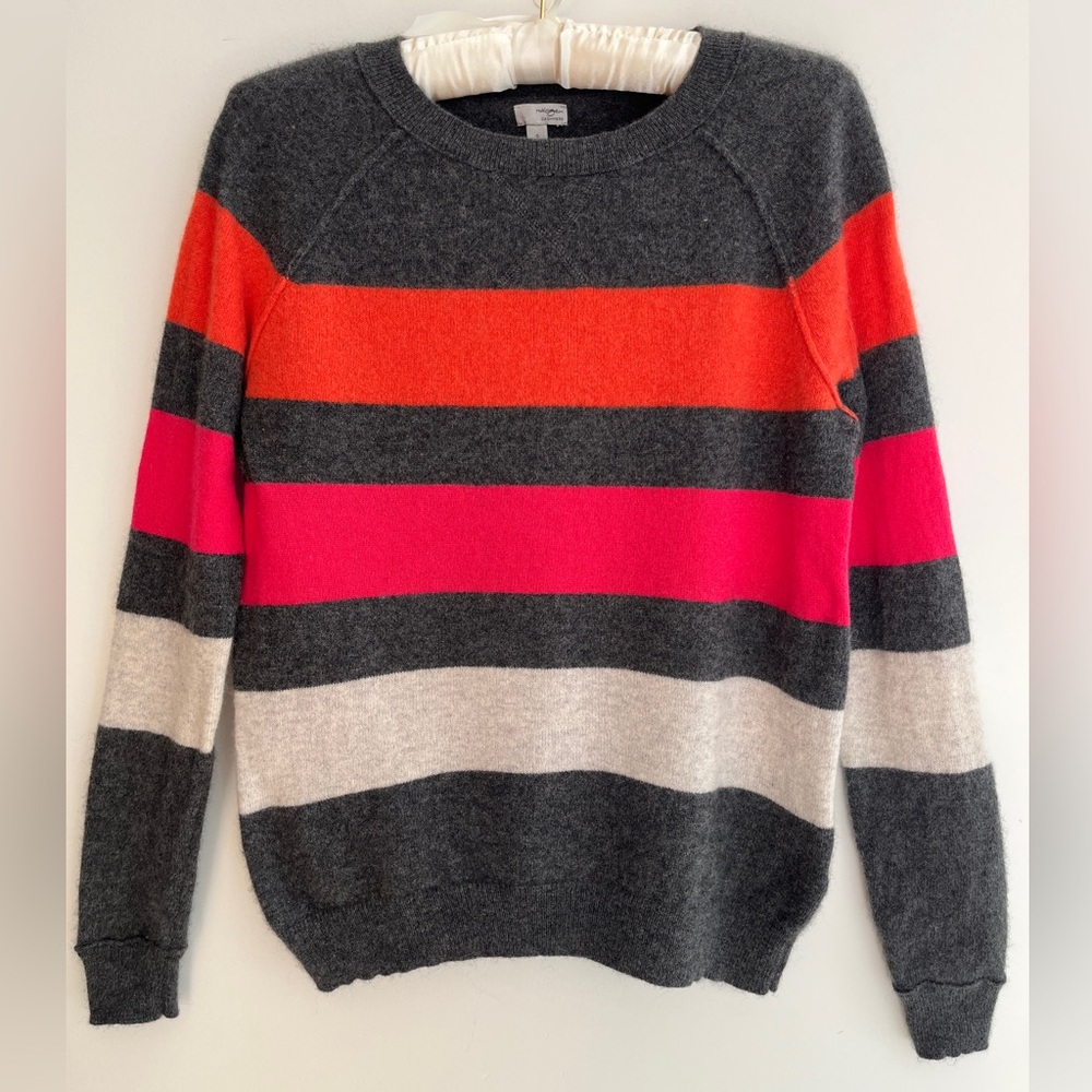 HALOGEN 100% Cashmere Striped Pullover Crew Neck Sweater Sporty Soft Cozy FLAW